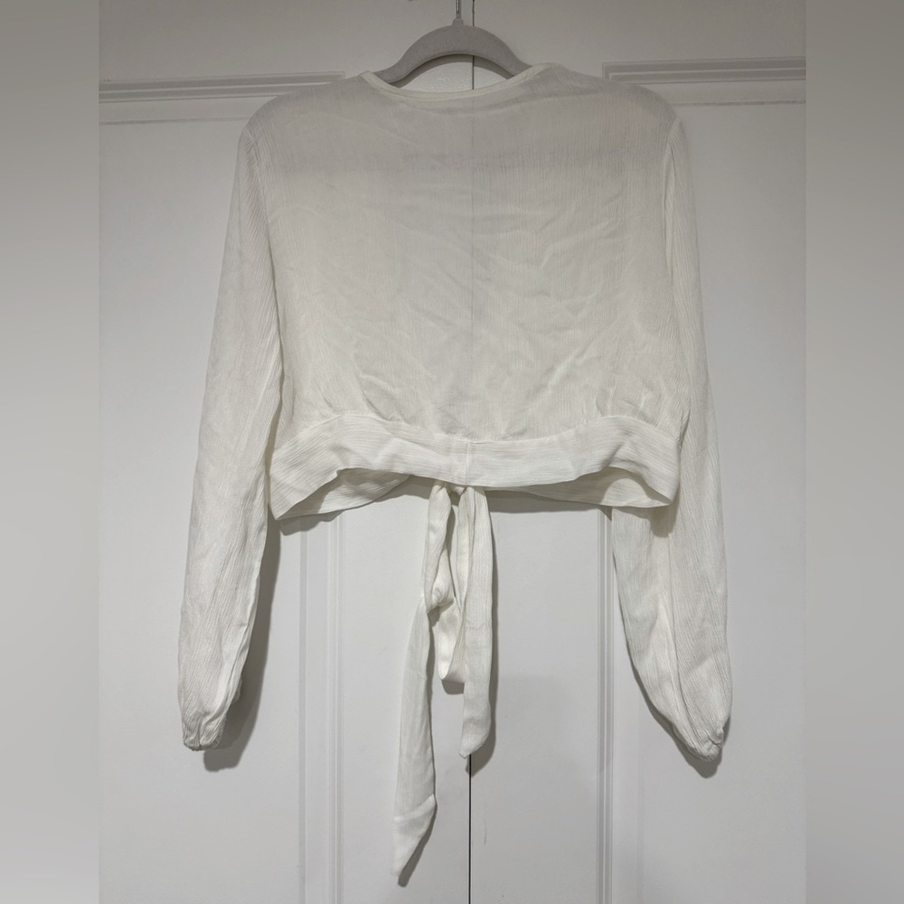 Lyansr Long Sleeve deep V Semi Sheer Tie Front Crop top wrap NWOT SZ M - Picture 4 of 5